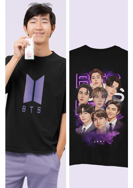 Bts Grup Sırt Baskılı T-Shirt, Unisex K-Pop Baskılıtişört