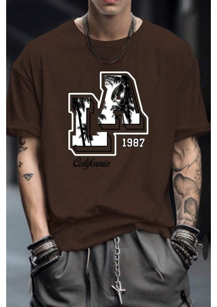 Only Trend Wear Erkek La California 1987 Baskılı Oversize Tshirt