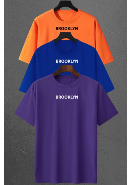 Only Trendwear Brooklyn Baskılı Unisex Oversize 3'lü T-Shirt Paketi