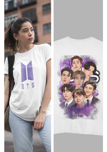Bts Grup Sırt Baskılı T-Shirt, Unisex K-Pop Baskılıtişört