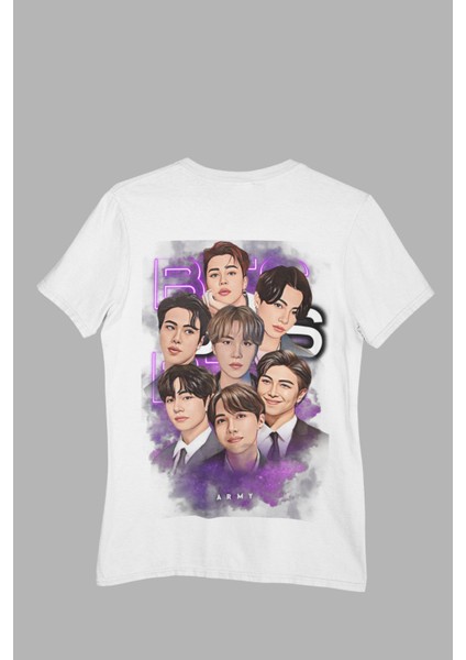 Bts Grup Sırt Baskılı T-Shirt, Unisex K-Pop Baskılıtişört