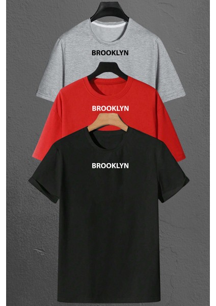 Only Trendwear Brooklyn Baskılı Unisex Oversize 3'lü T-Shirt Paketi