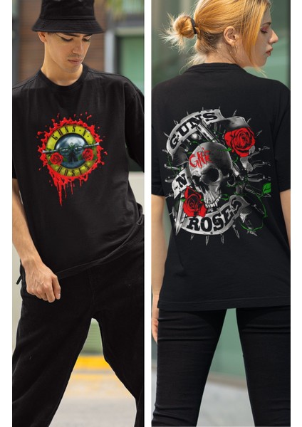 Guns N'roses Grup Sırt Baskılı T-Shirt, Unisex Rock Metal Temalı Tişört
