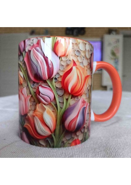 Mugs And Love Laleler 3D Baskı Büyük Boy Kupa