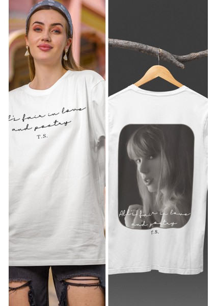 Unisex All’s Fair In Love And Poetry Yazılı Sırt Baskılı T-Shirt, Taylor Swift Ttpd Baskılı Tişört