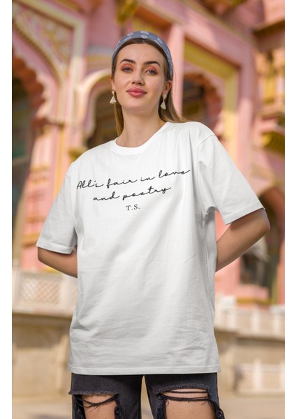 Unisex All’s Fair In Love And Poetry Yazılı Sırt Baskılı T-Shirt, Taylor Swift Ttpd Baskılı Tişört