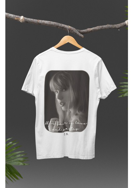 Unisex All’s Fair In Love And Poetry Yazılı Sırt Baskılı T-Shirt, Taylor Swift Ttpd Baskılı Tişört