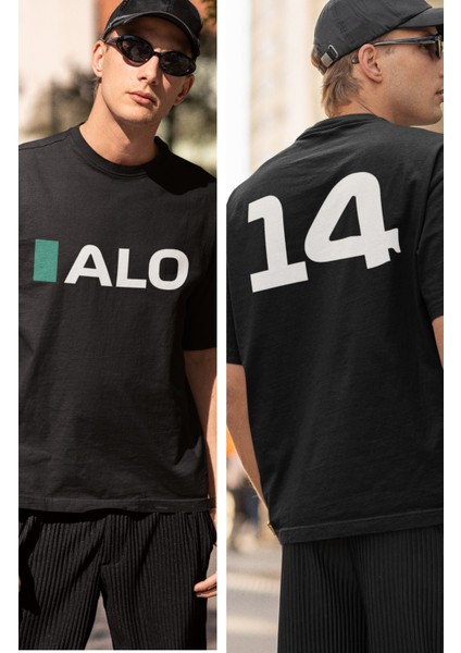 Unisex Oversize Fernando Alonso 14 Yazılı Tshirt, Formula 1 Sırt Baskılı Tişört