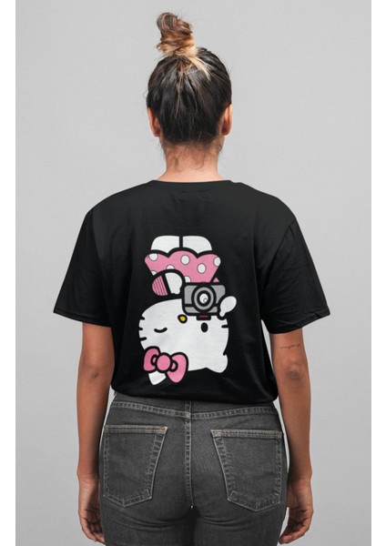 Fotografçı Hello Kitty Sırt Baskılı T-Shirt, Kadın Kawaii Hello Kitty Baskılı Tişört modelleri