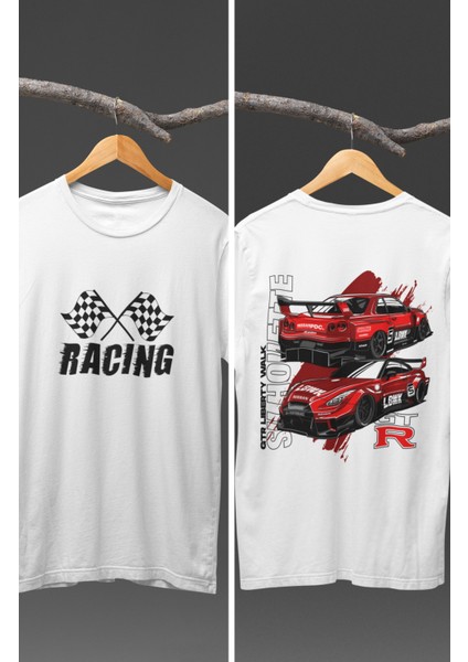 Unisex Nissan Gtr Liberty Walk Sırt Baskılı T-Shirt, Racing Araba Yarış Temalı Baskılı Tişört