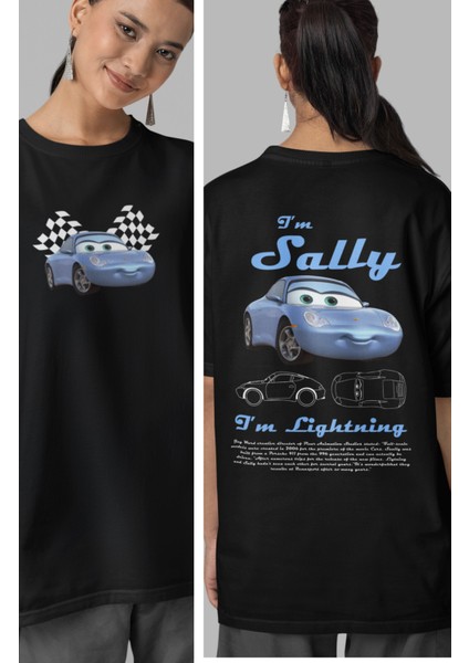 Unisex I'm Sally Sırt Baskılı T-Shirt, Şimşek Mcqueen Baskılı Sevgili Arkadaş Çift Tişört