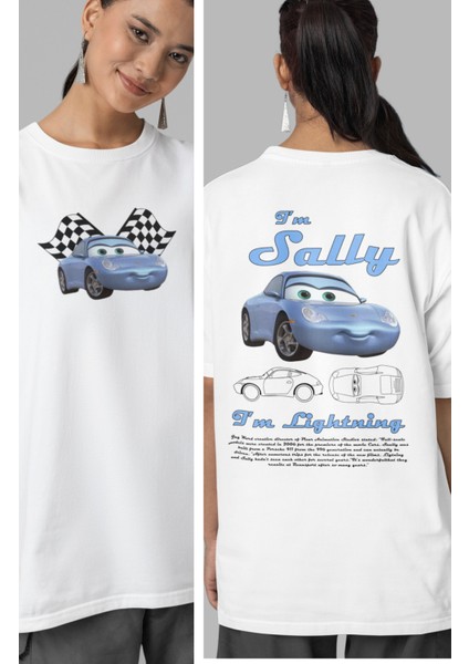 Unisex I'm Sally Sırt Baskılı T-Shirt, Şimşek Mcqueen Baskılı Sevgili Arkadaş Çift Tişört