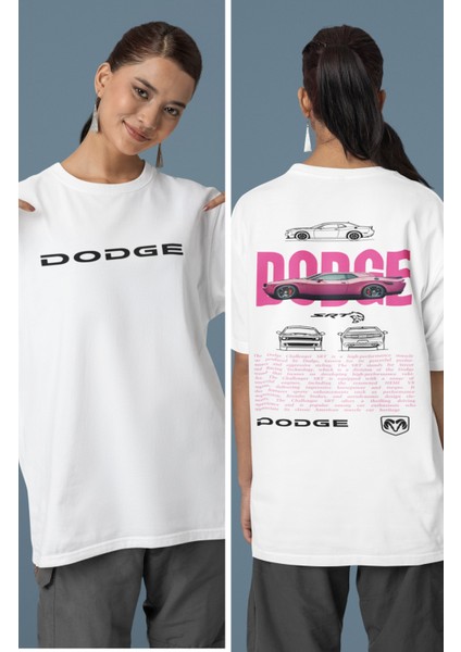 Unisex Srt Turuncu Dodge Sırt Baskılı Çift T-Shirt, Oversize Yarış Araba Temalı Tişört
