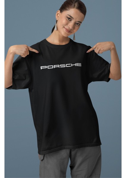 Unisex Pembe Porsche The 911 Gt3 Rs Sırt Baskılı Çift T-Shirt, Oversize Yarış Araba Temalı Tişört