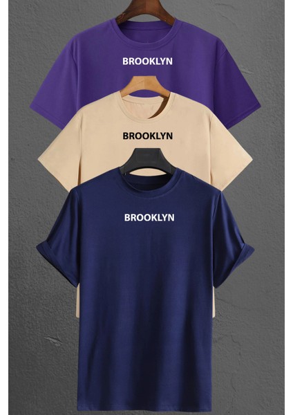 Only Trend Wear Brooklyn Baskılı Unisex Oversize 3'lü T-Shirt Paketi