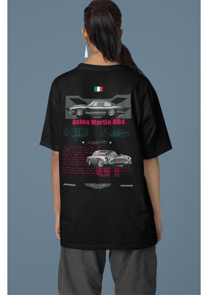 Unisex Kırmızı Aston Martin Db4 Sırt Baskılı Çift T-Shirt, Oversize Yarış Araba Temalı Tişört modelleri