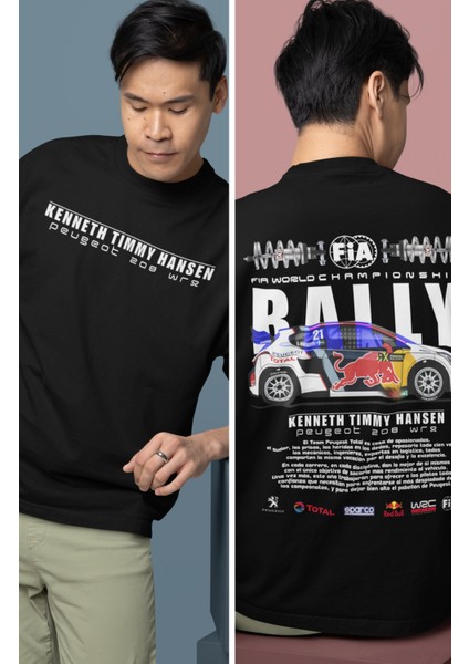 Oversize Team Peugeot-Hansen Timmy Hansen Sırt Baskılı Rally T-Shirt