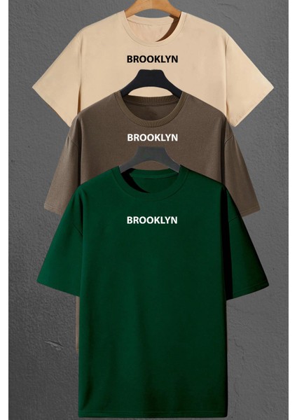 Only Trendwear Brooklyn Baskılı Unisex Oversize 3'lü T-Shirt Paketi