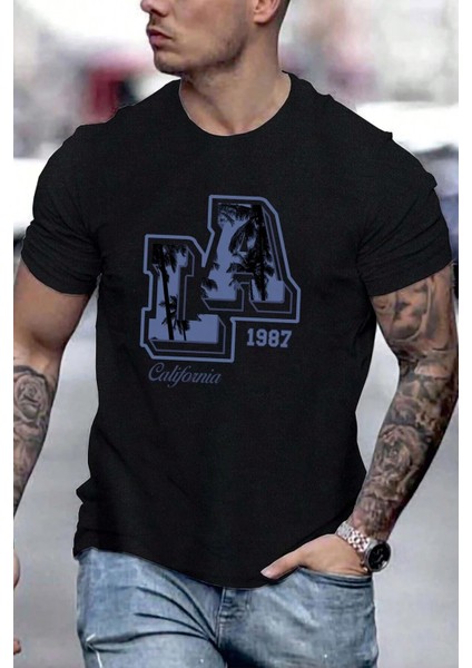 Only Trendwear Erkek La California 1987 Baskılı Oversize Tshirt