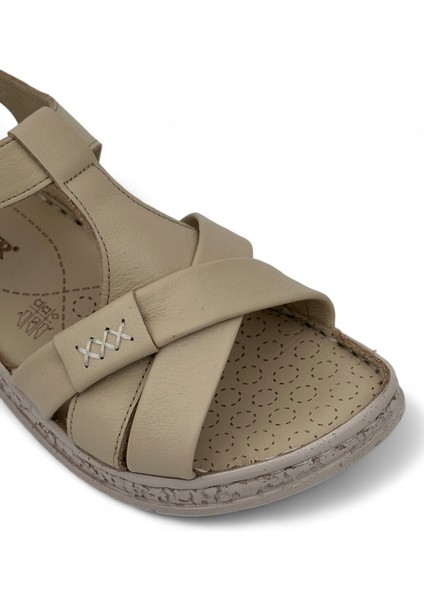 9216 Kadın Deri Sandalet Saraçlı - Bej Nata - 38 fırsatları