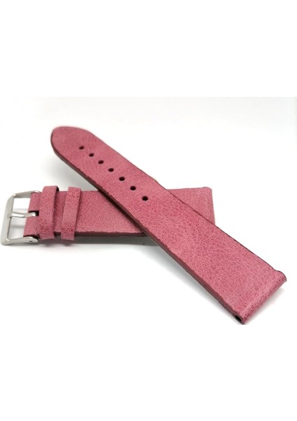 Her Saate Uyumlu Hakiki Grizi Deri Saat Kordonu 20 mm Pembe