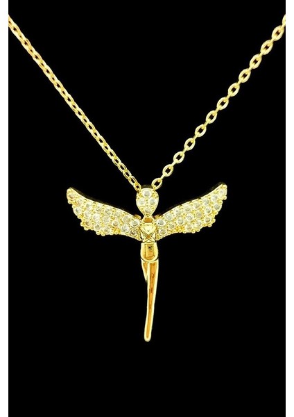 Gold Kaplama Zirkon Taşlı Peri Model Kadın Melek Kolye bbk44s