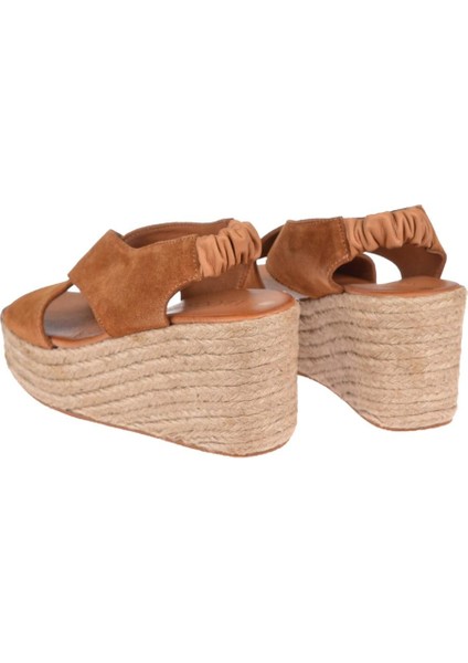 Hakiki Deri Hasır Taban Kadın Sandalet MAK-1218 Taba Süet indirimleri