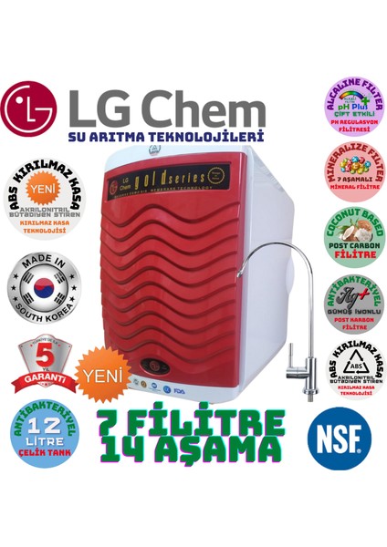 Lg Chem Gold Plus  Beyaz-Kırmızı Renk 12 Litre 14 Aşama 7 Filitre Su Arıtma Cihazı