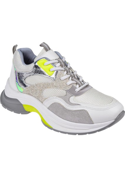 Simli Kadın Spor Ayakkabı Sneaker SMS-30162 Beyaz Simli