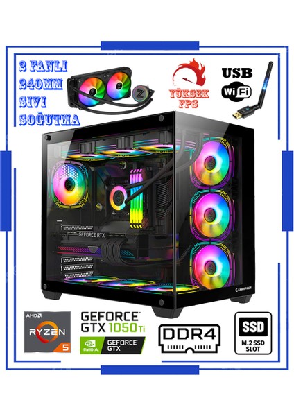 Augustus X10 Ryzen 5 5600X 16GB 512GB M.2 Ssd+1tb HDD GTX1050TI Oyuncu Masaüstü Bilgisayar
