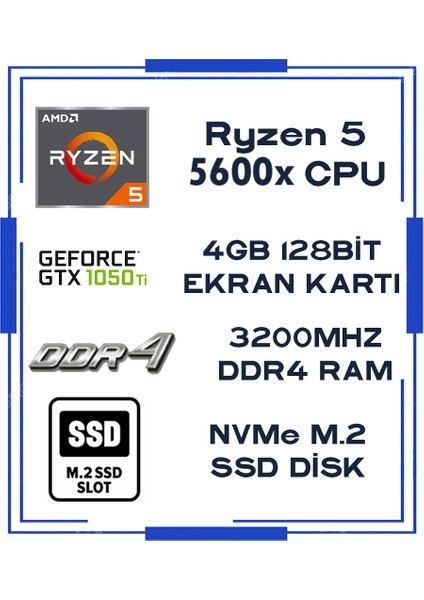 Augustus X10 Ryzen 5 5600X 16GB 512GB M.2 Ssd+1tb HDD GTX1050TI Oyuncu Masaüstü Bilgisayar