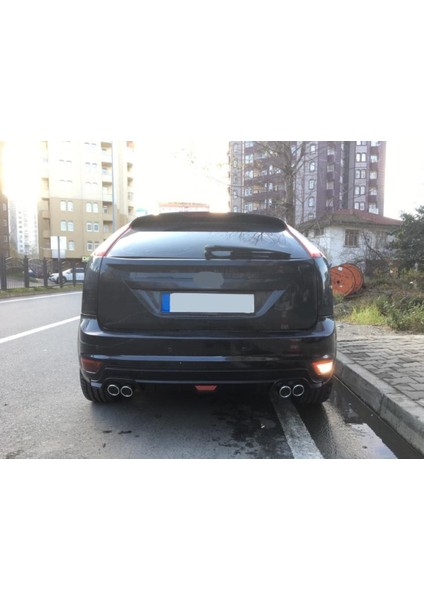 Ford Focus 2 Hatchback Uyumlu Body Kit Difüzör 4 Çıkış Yuvarlak Siyah Model 2