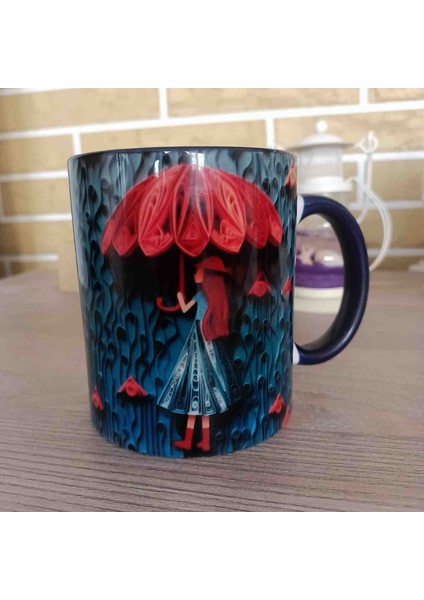 Mugs And Love Şemsiyeli Kız3 3D Baskı Büyük Boy Kupa