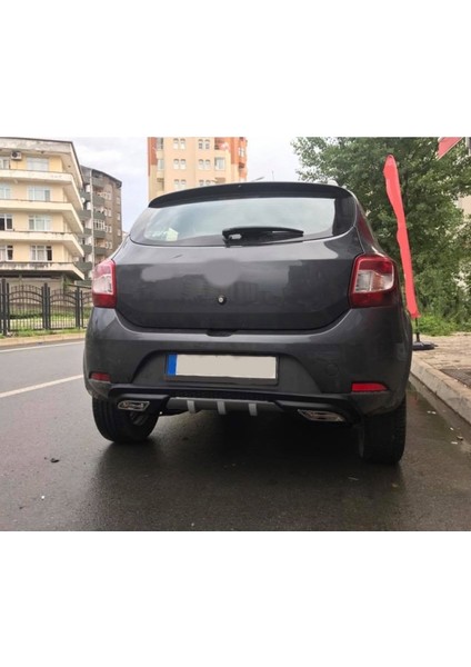 Dacia Sandero Uyumlu Body Kit Difüzör 2 Çıkış Gri Kare