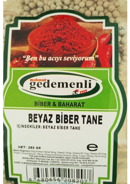 Beyazbiber Tane 250 gr