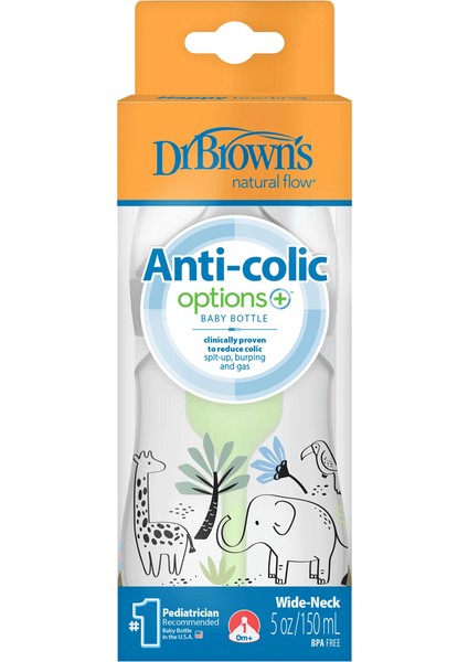 Dr. Brown's Dr. Browns Geniş Ağız Anti-Kolik Pp Biberon 150 ml Orman Fil Desenli