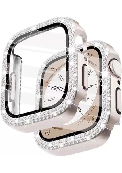 Apple Watch ( 44MM ) Önü Cam Elmas Taşlı Zarif Tam Koruma Kılıf