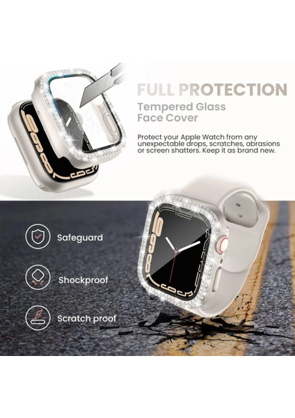 Apple Watch ( 44MM ) Önü Cam Elmas Taşlı Zarif Tam Koruma Kılıf