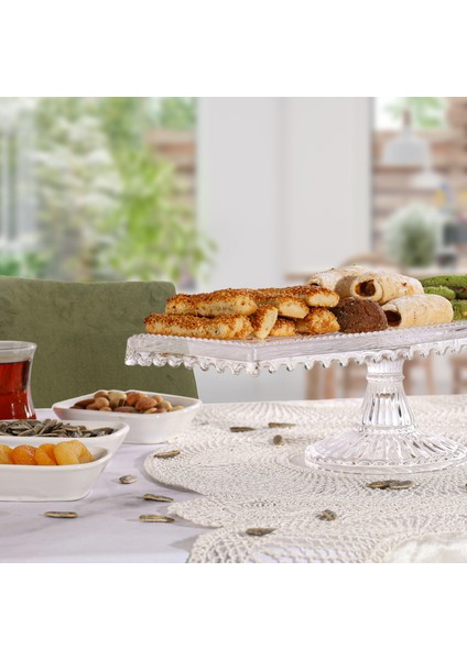 Linea Model Cam Ayaklı Kare ve Dikdörtgen 2'li Kek ve Pasta Sunumluk