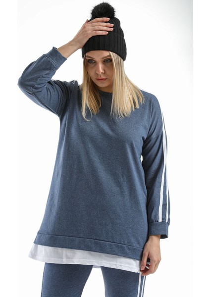 Büyük Beden Indigo Biyeli Armalı Eşofman Takımı fiyatları