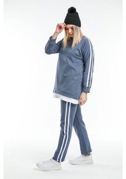 Büyük Beden Indigo Biyeli Armalı Eşofman Takımı fırsatları