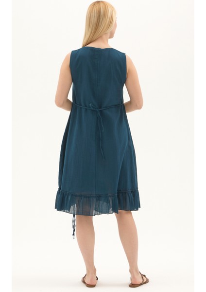 Petrol Kolsuz Vual Yırtmaçlı Midi Boy Yazlık Elbise indirimleri