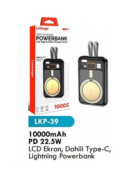 22.5W Kablolu + 15W Kablosuz Hızlı Şarj Özellkli 10.000MAH Powerbank Lkp-39