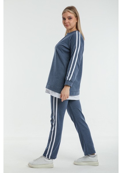 Büyük Beden Indigo Biyeli Armalı Eşofman Takımı fırsatları