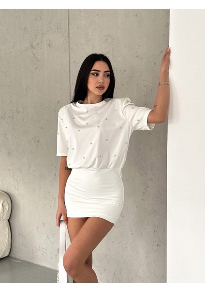 Dalgıç Taşlı Vatkalı Mini Elbise
