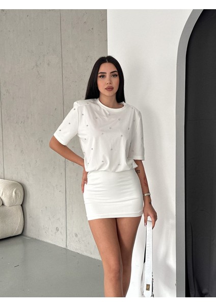 Dalgıç Taşlı Vatkalı Mini Elbise
