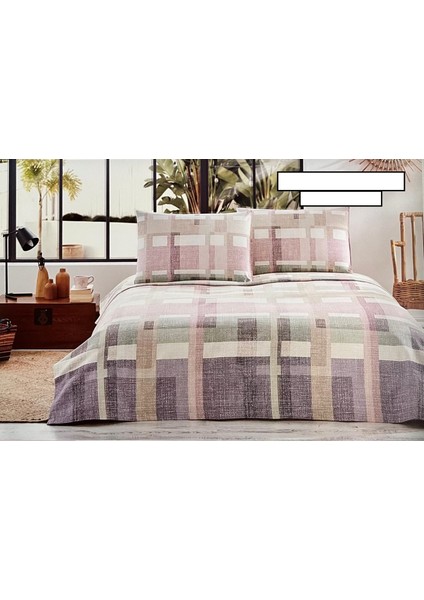 Plaid Moderno Çift Kişilik Pike Takımı Ranforce Pudra