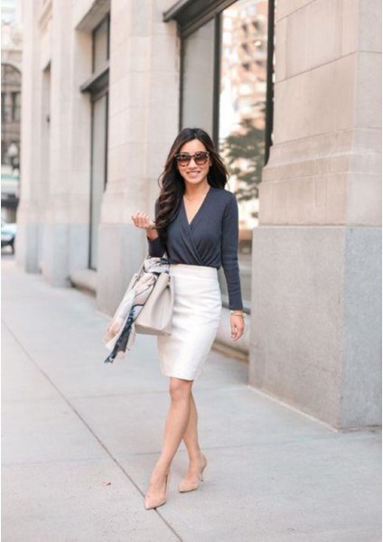 Ofis Şıklıı Scuba Kumaş Kalem Etek