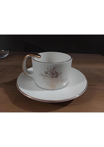 Porselen Kahve Fincanı Takımı Queen Ağaç Desenli 6 Kişilik
