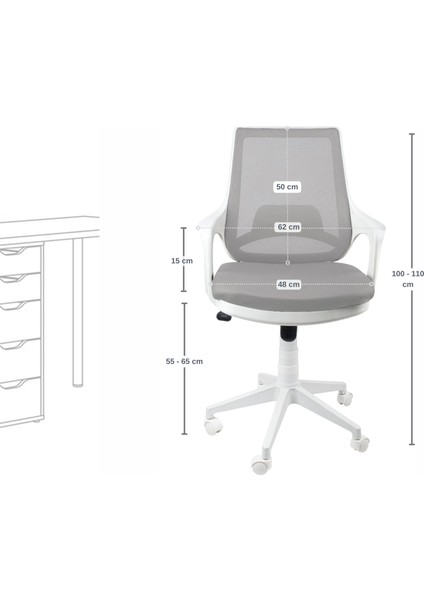 City Beyaz Çalışma Koltuğu, Ofis Sandalyesi, Bilgisayar Koltuğu - Gri Kumaş